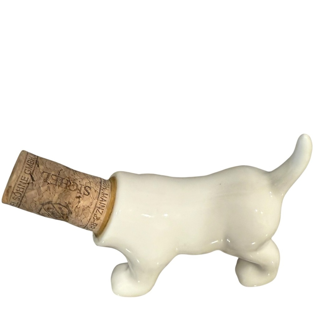 Ceramic Dachshund Dog Wine Bottle Stopper White Porcelain Glossy Barware Cork